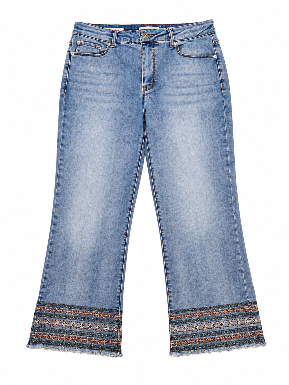 Tribal Jeans Audrey Mid Rise Straight Crop Jeans Size 12 Embroidered Rhinestone